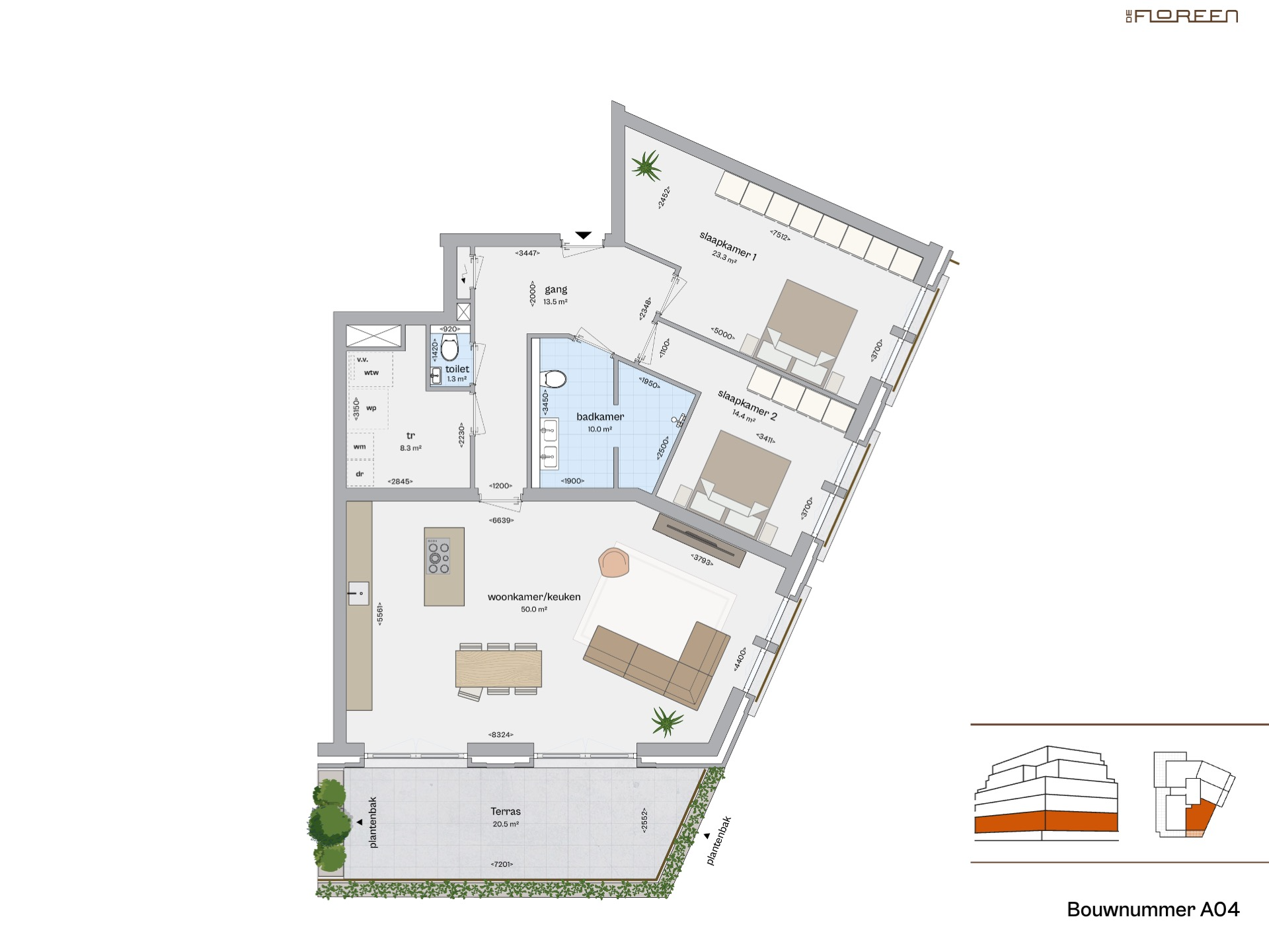Fundaplattegrond appartement A04