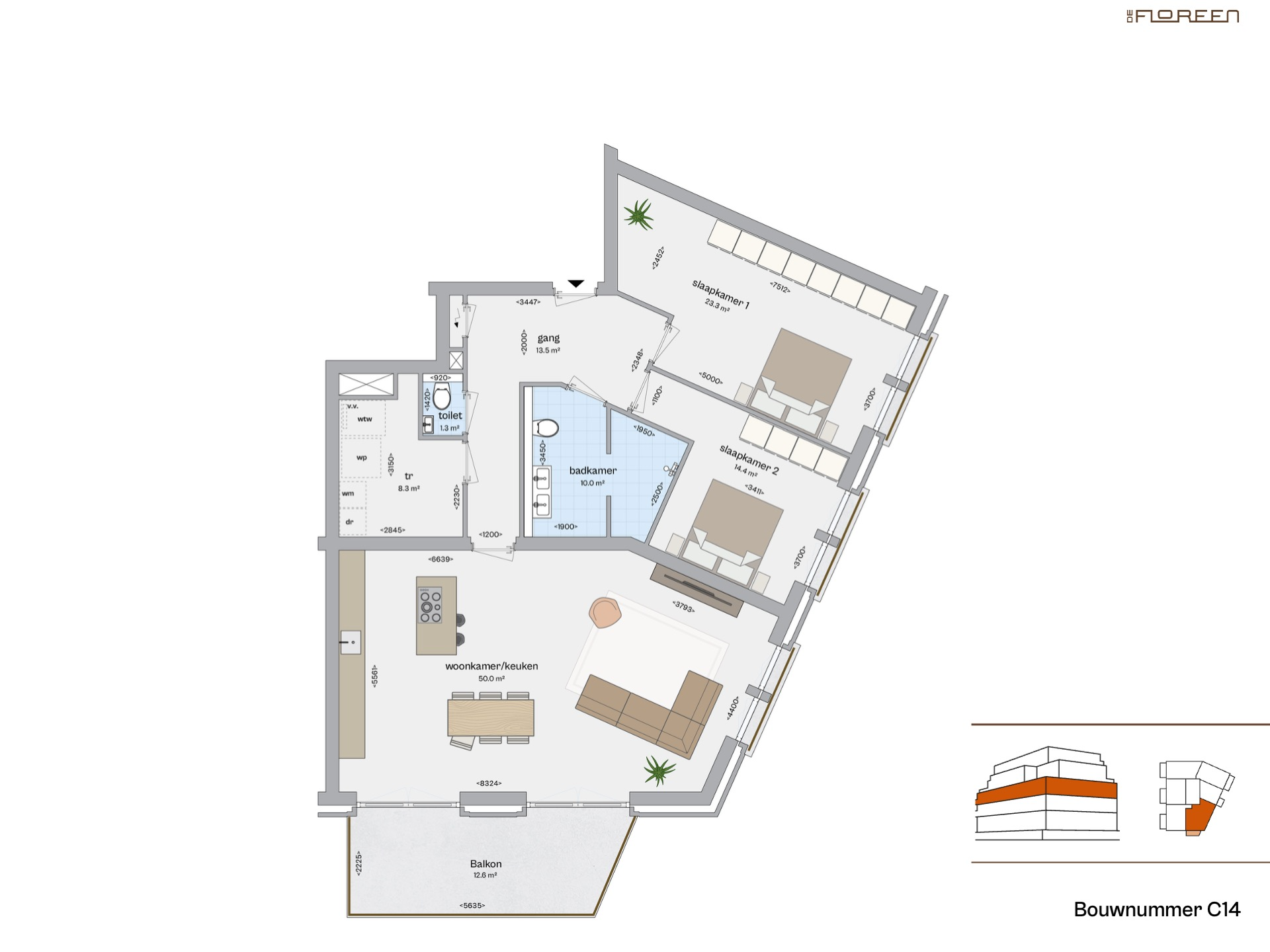 Fundaplattegrond appartement C14