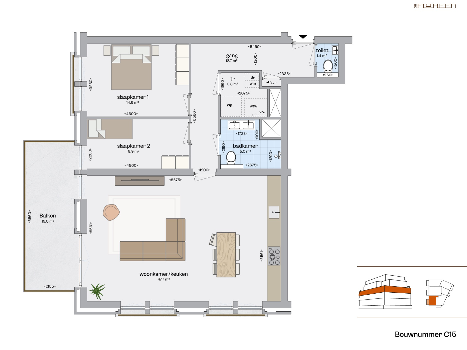 Fundaplattegrond appartement C15
