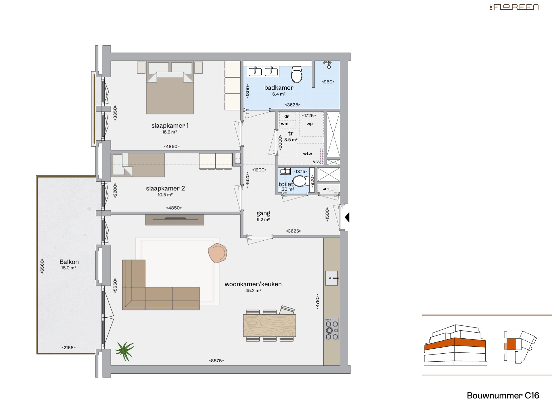 Fundaplattegrond appartement C16
