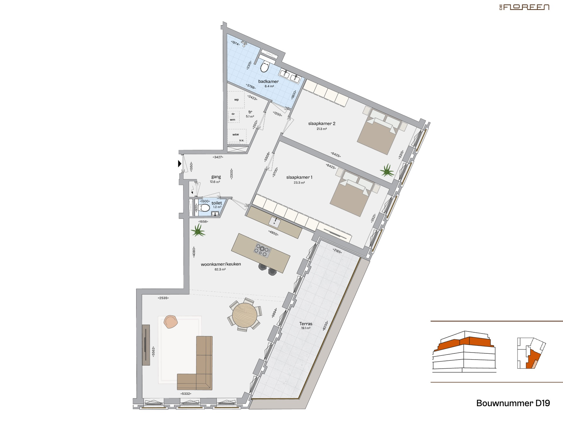 Fundaplattegrond appartement D19