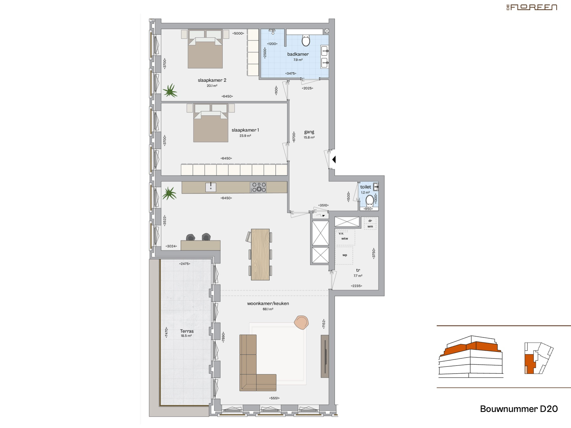 Fundaplattegrond appartement D20